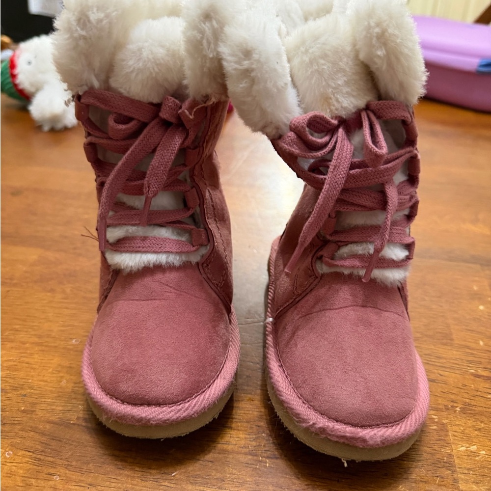 Cat & Jack Pink Kids Boots with White Fur